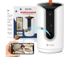 JC Pets Huisdiercamera met App en Snackuitwerper - 2K HD Video - Hondencamera - 360° Rotatie - Blaffen Detectie - Nachtzicht - Beveiligingscamera - Werkt met Alexa & Google Assistant