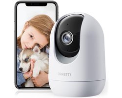 Orretti® 3MP WiFi IP Beveiligingscamera Bewegingsdetectie Geluidsdetectie - Singleband 2.4Ghz - Bewakingscamera - Babyfoon met camera - Wit