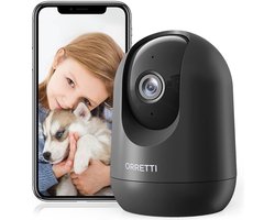 Orretti X21 - 3MP WiFi Camera, Installatiegemak met Dualband 2.4Ghz en 5Ghz Ondersteuning - Binnencamera, Huisdiercamera, Bewakingscamera, Babyfoon, Beveiligingscamera met Bewegingsdetectie - Zwart