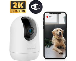 Protectly® Beveiligingscamera binnen - Huisdiercamera met app - Petcam - Hondencamera - Met WiFi APP - 2K 3MP Ultra HD - Volgt beweging en geluidsdetectie - Indoor Camera - Wit