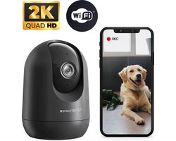 Protectly® Beveiligingscamera binnen - Huisdiercamera met app - Petcam - Hondencamera - Met WiFi APP - 2K 3MP Ultra HD - Volgt beweging en geluidsdetectie - Indoor Camera - Zwart