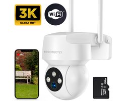 Protectly® Beveiligingscamera Buiten – Buiten Camera Met Nachtzicht – Buitencamera - Security camera - 3K HD 5MP - Met WiFi en APP - Incl. 64GB SD - Wit