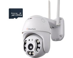 PuroTech Beveiligingscamera Core - Buiten camera met nachtzicht - Incl. 64GB SD Kaart - Outdoorcamera met kabel - Security camera - Met Wifi en app - 3MP - Wit