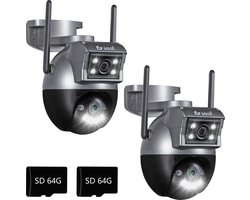 Saaf Beveiligingscamera's - 2 Stuks - Buiten Camera met Nachtzicht - Dubbele Lens - Incl. Wifi App en 128GB Opslag - Zwart/Grijs