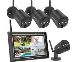 SecuFirst CWL401S/4 Draadloze 3 megapixel Beveiligingscamera met monitor - 7 inch touchscreen + 4 camera's - Zwart - Gratis app