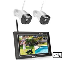 SecuFirst CWL401W/2 Draadloze 3 megapixel Beveiligingscamera met monitor - 7 inch touchscreen + 2 camera's - Wit - Gratis app