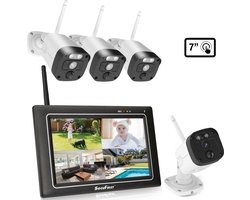 SecuFirst CWL401W/4 Draadloze 3 megapixel Beveiligingscamera met monitor - 7 inch touchscreen + 4 camera's - Wit - Gratis app