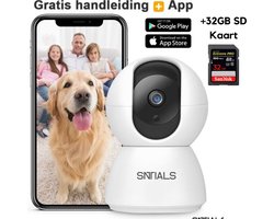 SNTIALS - 1080p Huisdiercamera met App - 32GB SD Kaart - Hondencamera - Huisdier Camera - Pet Camera Wifi Binnen - Beveiligings Camera - Beweeg en geluidsdetectie - voor Hond / Katten / Dieren / Baby - Met Handleiding