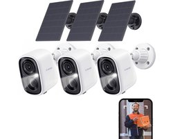 X-Sense SSC0A Slimme Beveiligingscamera met Nachtzicht - 3 Stuks - Buiten Camera Draadloos met Zonnepaneel - Buitencamera - Camerabewaking – Outdoor Camera - WiFi met app