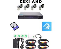 ZEXI AHD - Beveiligingscamera set met 4 Cameras- Home Security - Met Opslag - Bekabeld - Voor Buiten - 4 Camera's - Compleet Systeem – CCTV - Met 500GB