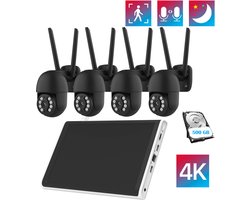 Zexi Beveiligingscamera met scherm | 4 Camera’s | Wifi Camera Set | Dome IP Camera’s | Bewegingsdetectie gekleurd nachtzicht | Audio | AI Bestuurbaar | Zwart Kleur | 500 GB