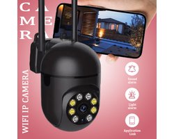 Zwart- Beveiligingscamera - Bewakingscamera - Wifi - binnen/buiten - 360graden - Full HD - Nachtzicht - Bewegingsdetectie met melding - SD kaart of Cloud (niet inbegrepen) - Voeding USB - Makkelijk instaleren en bedienen - Kleine Compacte Camera