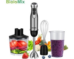 Biolomix 4-In-1 High Power Blender - Handmixer - Mixer - 1200W - Omvat Chopper En Smoothie Cup - Roestvrij Staal