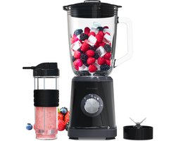 Blender 1200W - 1.5L - Smoothie Maker - Inclusief beker to go 570ml - Glas - Zwart - Vivid Green