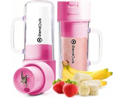 BlendQuik™ Draagbare Blender - Blender To Go - Compact en Stijlvol, Perfect voor Smoothies, Shakes & Meer, Ideaal voor Onderweg, Gemakkelijk Schoon te Maken, Geschikt voor Mixen met IJs - Roze