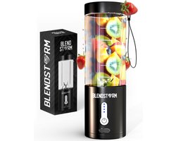 BlendStorm® Draagbare Blender - Draadloze Blender - Draadloos - Blenders - Blender To Go - 6 Mesjes - Mini Blender - Smoothie Maker - Juicer - Keukenmachine - USB Oplaadbaar - 500 ml - Zwart