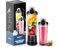 BODYIT® - Draagbare Blender met Extra Accessoires - 700ml – 6 Mesjes – Portable Blender To Go – USB-C - Oplaadbare Blenders met Accu – Draadloze Smoothie & Shake Maker - Zwart