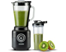 Bourgini - Power Blender - 1,75L - Blender to go met beker - Smoothie blender en ijscrusher- 1000 Watt - Zwart