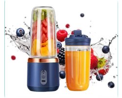 BSB ECom - Mini Blender - Blender To Go - Smoothie Maker - Draadloos - Draagbaar - Smoothies & Shakes - 2 To -Go Bekers 400 ml - USB Oplaadbaar -Blauw