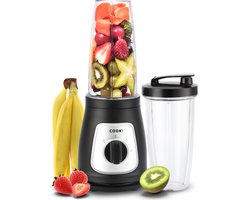 COOK-IT Smoothie Maker Pro - Blender To Go - Twee Drinkbekers - 2 Snelheden - Zwart