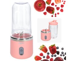 Draadloze blender - Smoothie maker - Blender To-Go - Compact - Verwijderbare beker - Met afsluitbare drinktuit - USB-C oplader - 300ML inhoud - Roze