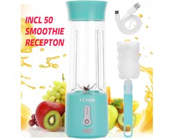 Draagbare Blender - Blender To Go - Smoothie Blender - USB Oplaadbaar -Portable Smoothie Maker - Draadloos - Compact Blender - 500 ml - Mini Smoothie Maker - Fresh Juice Maker - Portable Blender - Blauw - Recepten inbegrepen