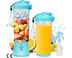 Draagbare USB-Oplaadbare Blender - Krachtige Smoothie Maker met 6 Ultrascherpe Messen - Ideaal voor Shakes, Smoothies en Meer - Geschikt voor Reizen, Kantoor en Sport - Blauw