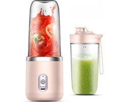 Elektrische Shaker + Extra Glazen Beker – Draagbare Blender To Go – Milkshake Machine – Milkshake Maker 400ml – Oplaadbare blender - Fruit Mixer - 2 in 1 Blender en Drinkglas - Portable Travel Blender - Blender voor Onderweg - Roze