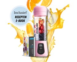 Evolize Mini Blender to Go - Draagbare Powerblender - Portable Smoothie Maker - Beker van Glas - Inclusief Recepten - Roze