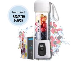 Evolize Mini Blender to Go - Draagbare Powerblender - Portable Smoothie Maker - Beker van Glas - Inclusief Recepten - Wit