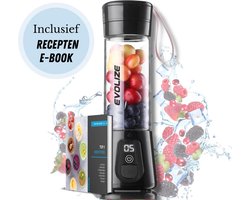 Evolize Mini Blender to Go - Draagbare Powerblender - Portable Smoothie Maker - Beker van Glas - Inclusief Recepten - Zwart