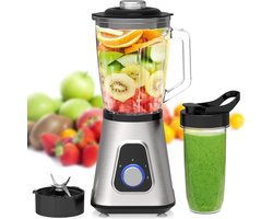 Iceagle Blender Smoothie Maker - Elektrische blender 1300 W - 2-in-1 mixer, 1,5 l kan en 600 ml beker, Ijscrushfunctie, 2 Snelheidsniveaus, Pulsfunctie, 22000 tpm voor Glad Mixen