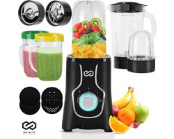 Infinity Goods Blender - Smoothie Maker - 3-in-1 - Blender To Go - 4 Bekers - 1000ML Kan - Mini Blender - Zwart