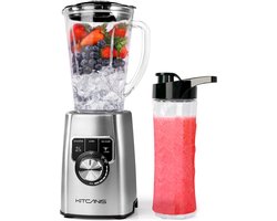 KITCANIS - Blender en Smoothie Maker - 1400W - 1,8L Glazen Kan - Met Draagbare Beker