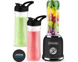 KitchenApp Blender to go - Retro blender - Smoothie maker - Inclusief twee bekers en meerdere accessoires - Zwart