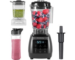 KitchenBrothers 2-in-1 Power Blender - 1600W - 2L - Complete Set met Hakmolen en To-go Beker - Smoothie Maker - IJscrusher - Metallic Grijs