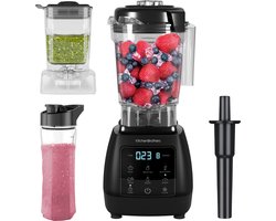 KitchenBrothers 2-in-1 Power Blender - 1600W - 2L - Complete Set met Hakmolen en To-go Beker - Smoothie Maker - IJscrusher - Zwart