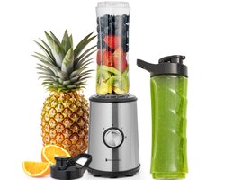 KitchenBrothers Mini Blender - Blender to Go - Smoothie Maker - 2 To-Go Bekers 600 ml - RVS