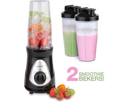 Korona 24200 Smoothie Maker | 2 vermogensstanden | 2 bekers met elk 750 ml | bekerdeksel met drinkopening | 300 watt | ook voor crushed ijs | kunststof, zwart