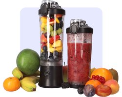 Krachtige Draadloze Blender To Go - Smoothie Maker voor Onderweg - Draagbare Blender met Drinkdop - Mixer voor smoothies - Draadloos opladen mogelijk! - Handmixer voor gezonde drankjes - 600ml - Zwart