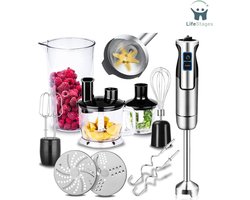 LifeStages - Hand Blender - Set Staafmixers - Stick Met Turbo-Functie En Snelheidsregeling - Inclusief 9-Delige Accessoireset - Zilver