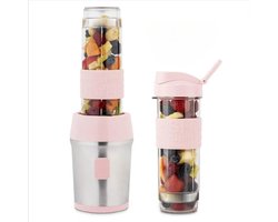 Milkshake Machine - Cocktailshaker Met 2 Smoothie Beker 2x570 ml - Draagbare Smoothie Maker Met Deksel To Go - Roze