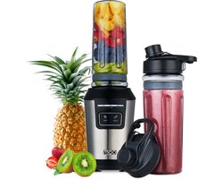 MOA Mini Blender - Blender to Go - Smoothie Maker - 2 To-Go Bekers 600 ml - 800W - RVS