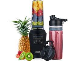 MOA Mini Blender - Blender to Go - Smoothie Maker - 2 To-Go Bekers 600 ml - 800W - Zwart