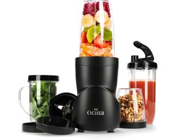 Ocina Mini Blender - Smoothie Maker - Blender To Go - 500W - 12-Delige Set - 4 Bekers - Mat Zwart