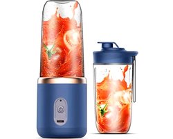 Oplaadbare On-the Go Blender met 2Cups - Krachtige Multifunctionele Blender - Perfect voor Smoothies, Shakes, Fruit en Groentesappen - Inhoud 2Cups: 400ml - Kleur: Blauw -