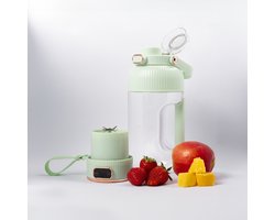 Portable Blender Wit, Blend&GO [Sterkte motor] [1,5 L] [Draagbare blender] [Smoothie maker] [10 mesjes] [Draadloos] [Blender to go] [Wit/Groen] [Mini Blender] [Grote Blender]