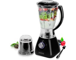 Royalty Line® SM400P2L Blender Met Koffiemolen - Smoothie Maker - 1.5L Plastic Kan met Spatel - 500W - Blenders met 3 Snelheden - Smoothie Blender Met Extra Bonenmaler - Zwart