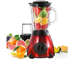 Royalty Line® SME600 Blender - Blender Smoothie Met Koffiemolen - 800W - 1.5 Liter - 3 Snelheden - Smoothie Maker Met Glazen Kan - Blender To Go - Rood