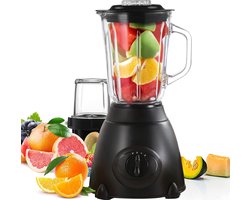 Royalty Line® SME600 Blender - Blender Smoothie Met Koffiemolen - 800W - 1.5 Liter - 3 Snelheden - Smoothie Maker Met Glazen Kan - Blender To Go - Zwart